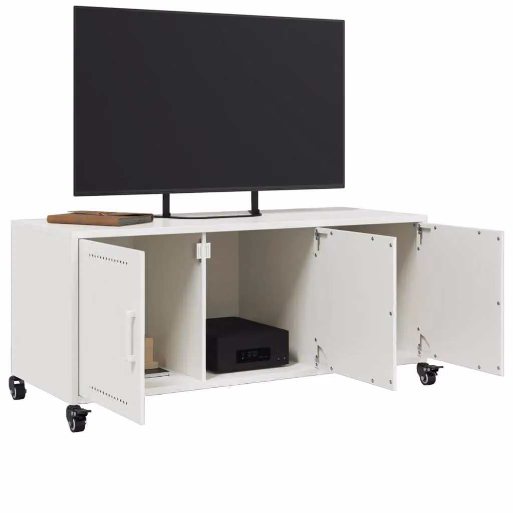 Berkfield Home Modern White Metal TV Cabinet W: 100.5 cm, D: 39 cm, H: 43.5 cm – 4