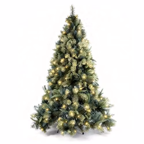 Shatchi 1.5m Pre-Lit Kentucky Pine Artificial Green Christmas Tree with Warm White LED Lights