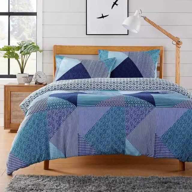 NewEdgeBlinds Graphic Minimalist Duvet Cover in Petrol, Grey and Blue, W: 140 cm, H: 200 cm