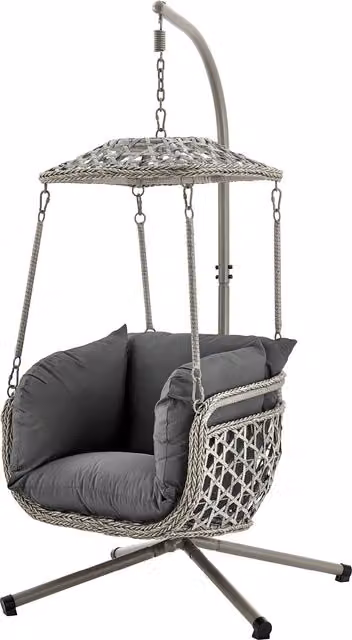 LIVIVO Kira Hanging Rattan Swing Chair with Canopy in Grey