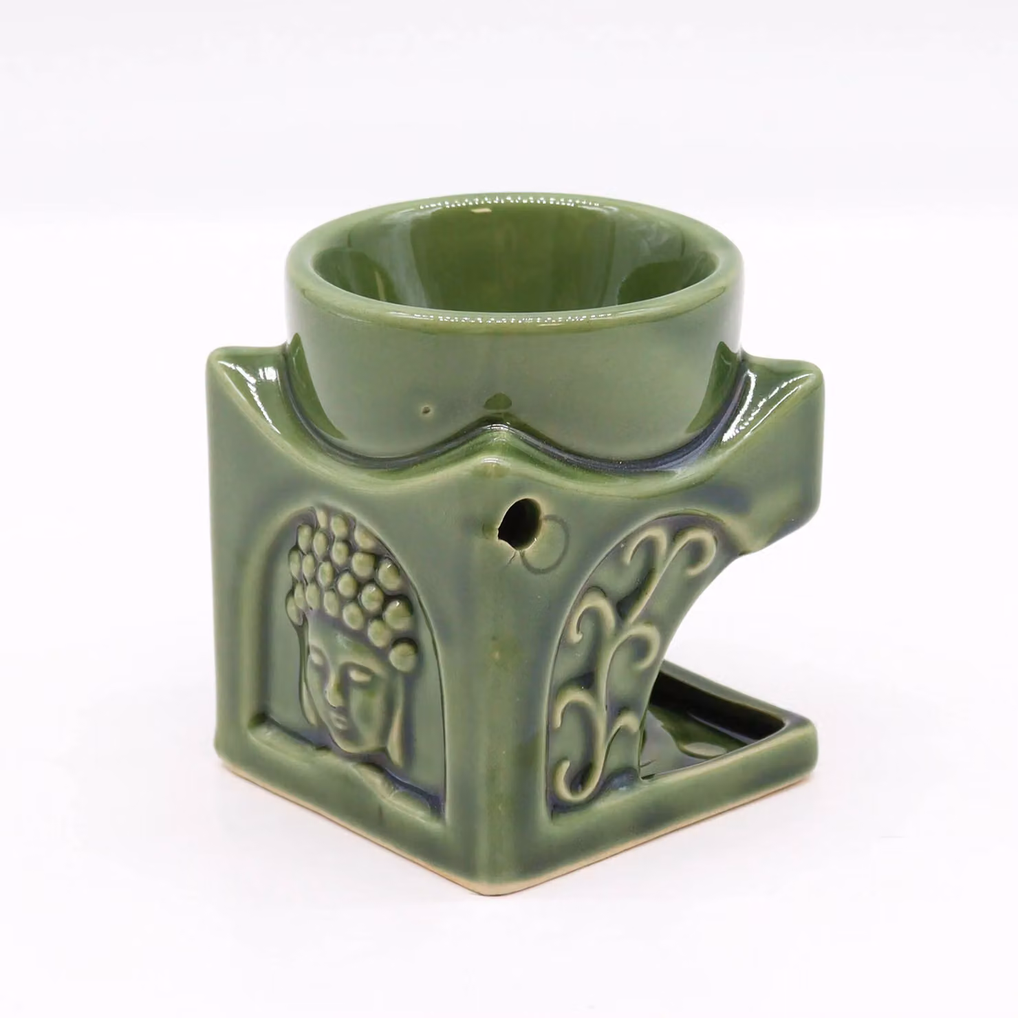 KDMD Square Buddha Ceramic Tealight Oil Lamp Burner in Green Dark Jade – 2
