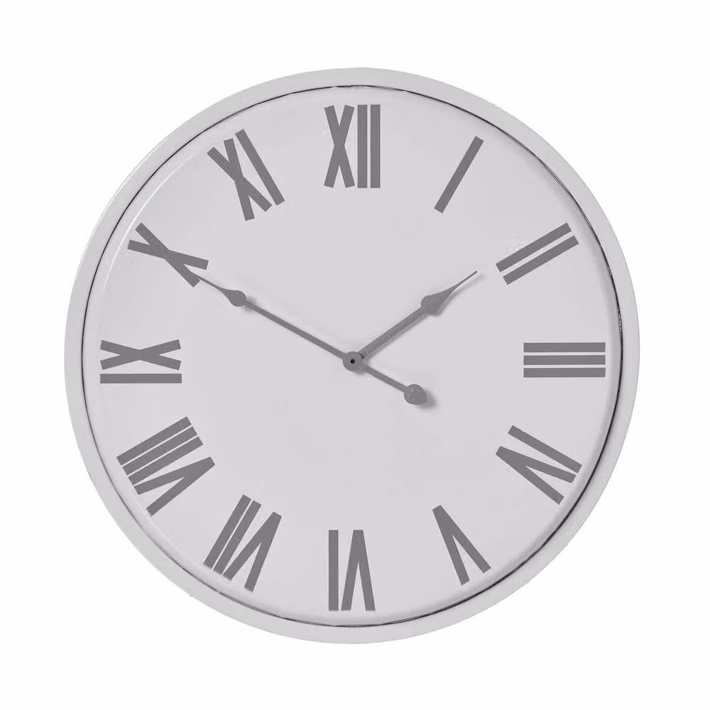 Wyld Haus Round White Metal Wall Clock with Grey Numerals, Diameter: 80 cm – 2