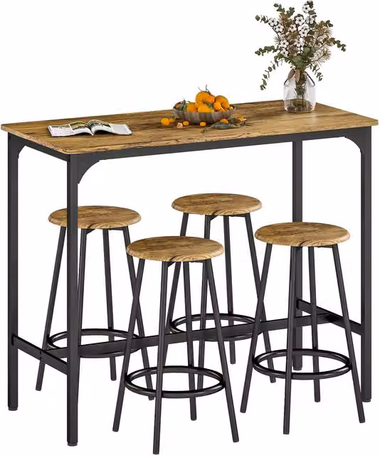 HOMCOM 5 Piece Industrial Bar Table and Stools Set in Brown with Metal Frame