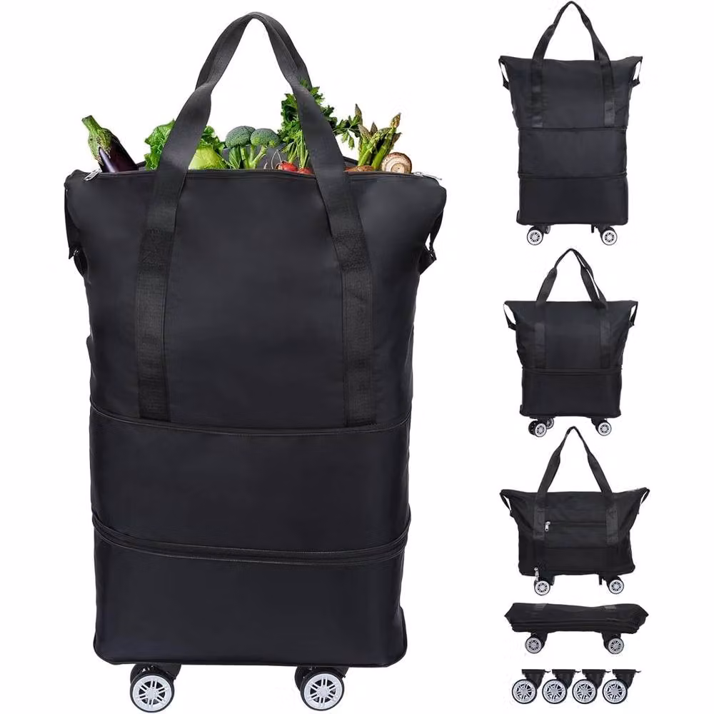 FLAVORA Foldable Wheeled Shopping Trolley Bag in Black – 3