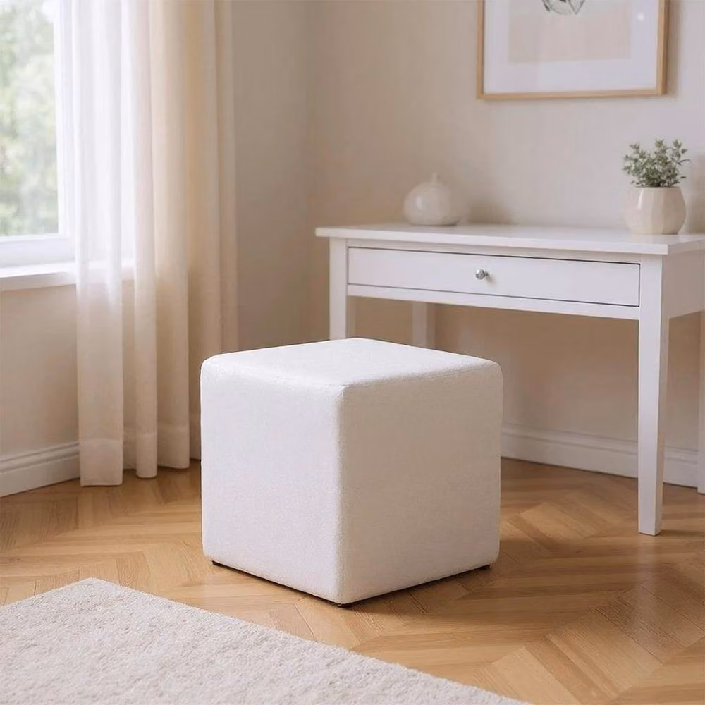 Kelvenix Cube Ottoman Velvet Footstool and Make-up Chair in White – 3