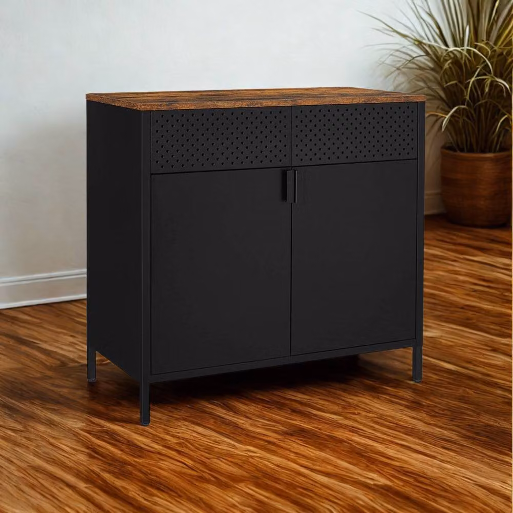 Pirlo Plush Industrial Multipurpose Floor Sideboard Buffet Cabinet in Brown and Black – 2