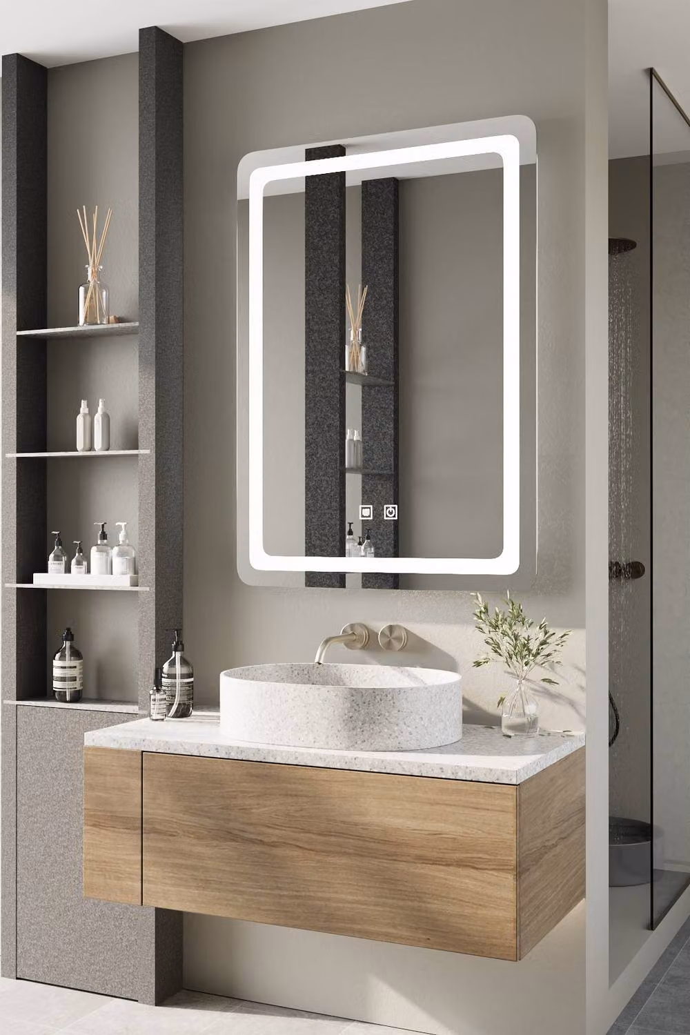Living and Home Rectangular Silver Bathroom Mirror with Dimmable LED Light and Anti-fog Function, W/D/H: 70 x 50 x 4 cm – 2