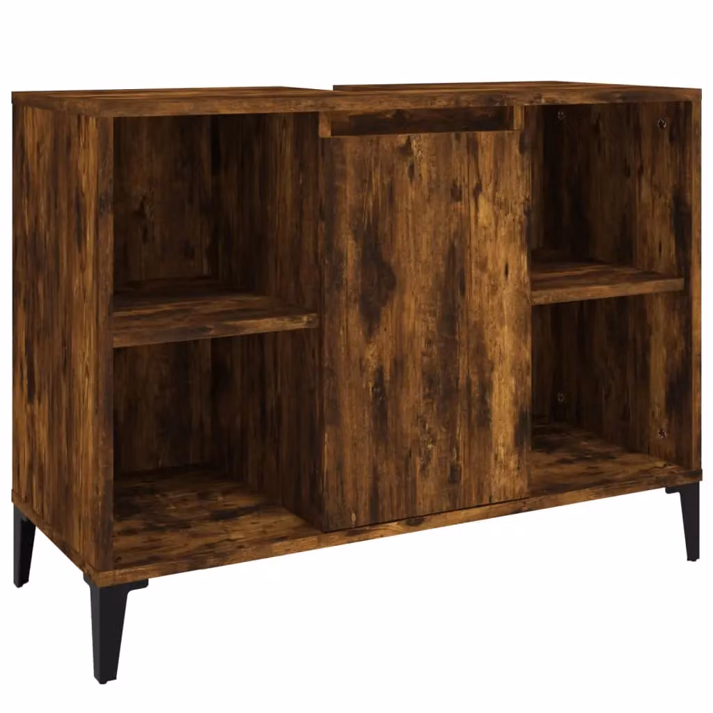 Berkfield Home Smoked Oak Sink Cabinet in Brown, W/D/H: 80 x 33 x 60 cm – 1