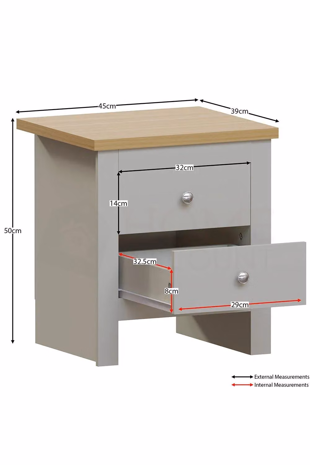 Vida Designs Arlington 2 Drawer Bedside Chest of Drawers in Grey – 2