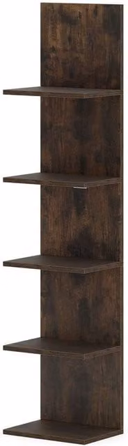 Costway 5-Tier Industrial Wall-Mounted Wooden Shelving Unit in Brown