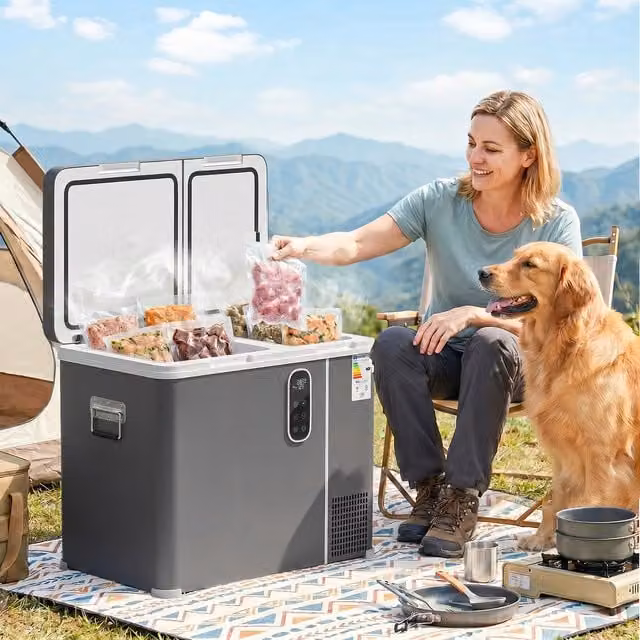 Outsunny Compressor Car Fridge with App Control and Bluetooth, Grey, W: 61.6 cm, D: 61.6 cm