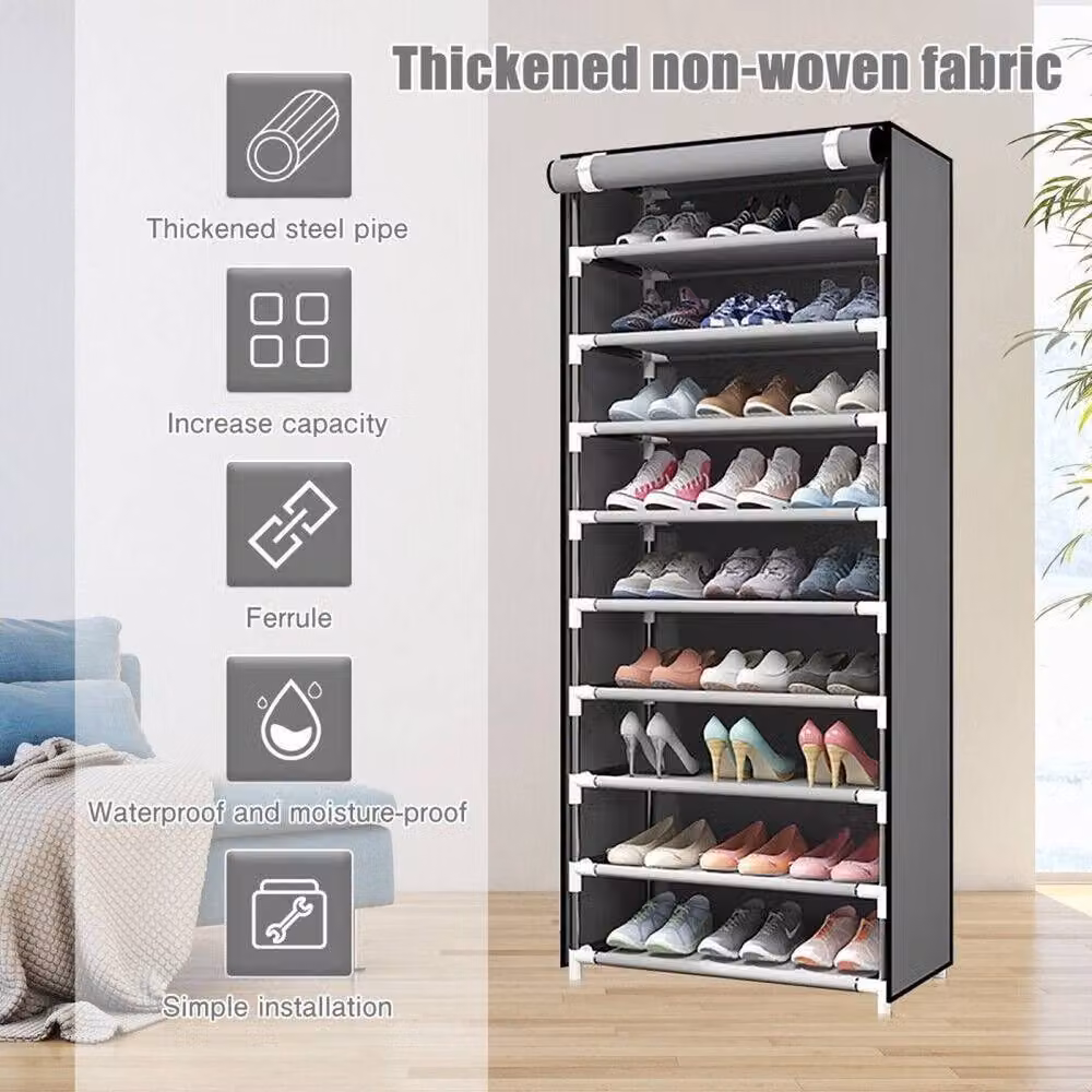 KORVIXA Grey 10-Tier Dustproof Shoe Cabinet with Roll Shutter, Capacity for 27 Pairs, H 155 x W 30 x D 60 cm – 3