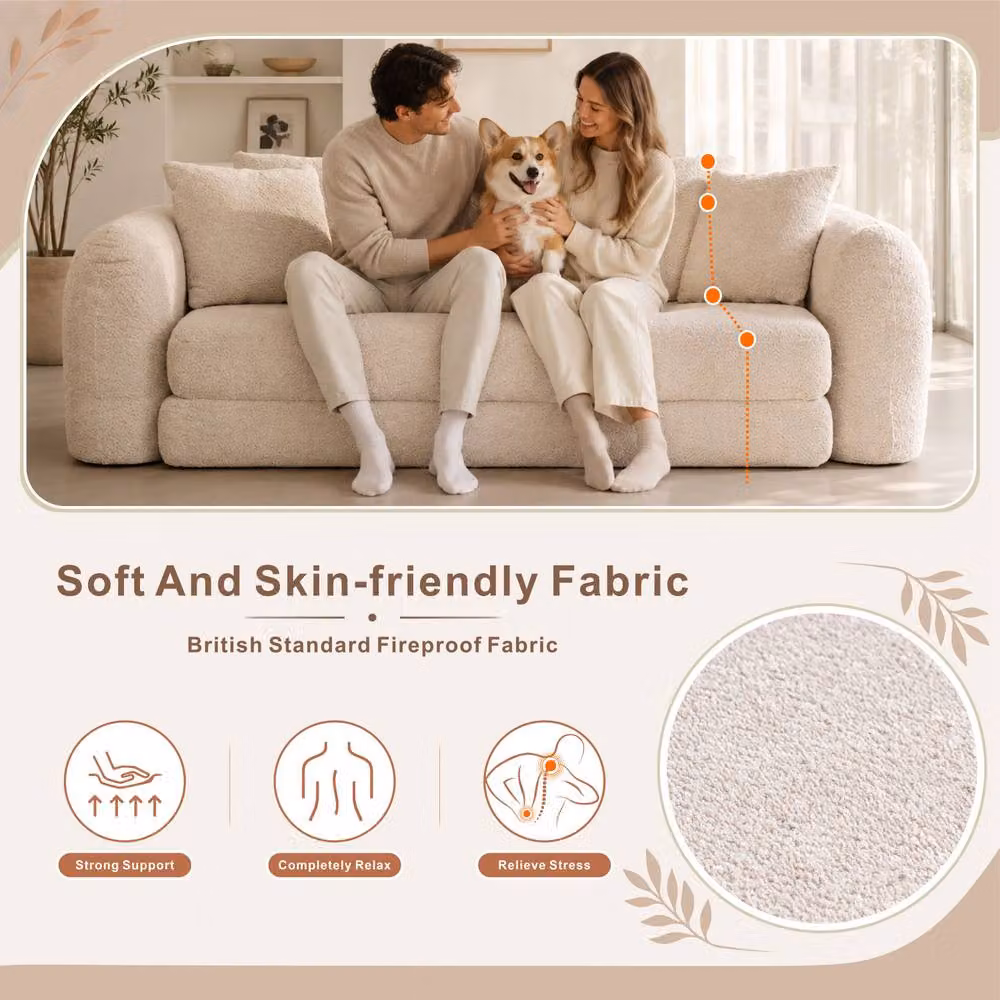 MIMO Beige Lamb Fleece Fabric Pull-Out Loveseat Sofa Bed with 30D Foam – 2
