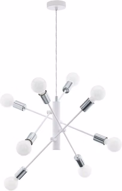 Loops Suspended Pendant Ceiling Light in White and Chrome with E27 Bulb Holder for 8 x 60W Bulbs