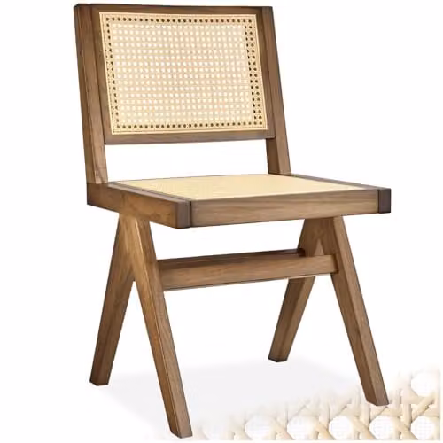 tectake Mid-Century Modern Dining Chair with Solid Wood Frame and Viennese Wickerwork in Light Brown – 1