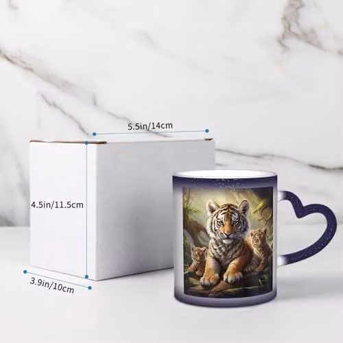 Oudrspo Jungle Tigers Cub Heat Sensitive Colour Changing Ceramic Coffee Mug, Blue, 12 oz – 3