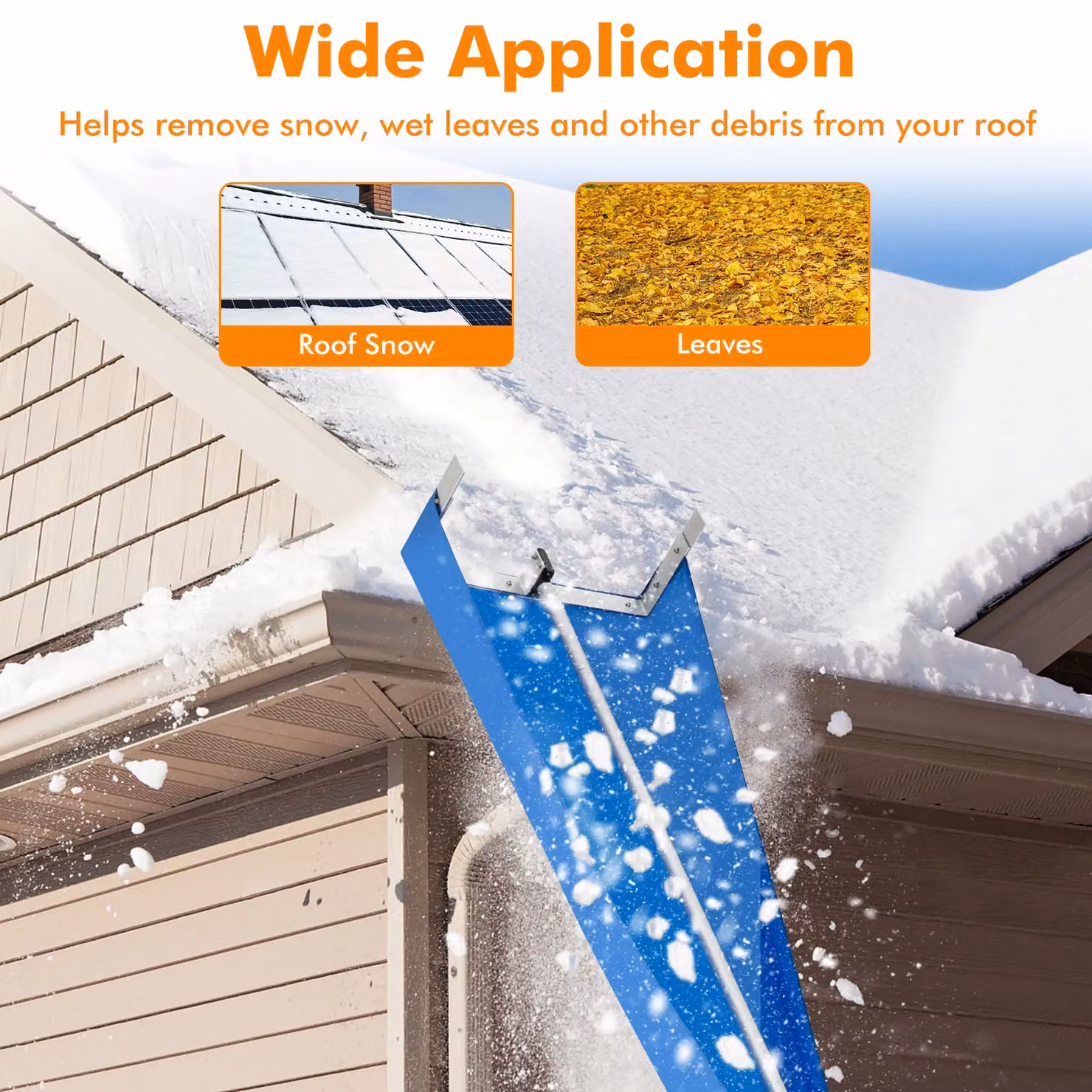 Costway Aluminium Snow Roof Rake with 4-Section Pole for House and Vehicle, Metallic Silver – 2