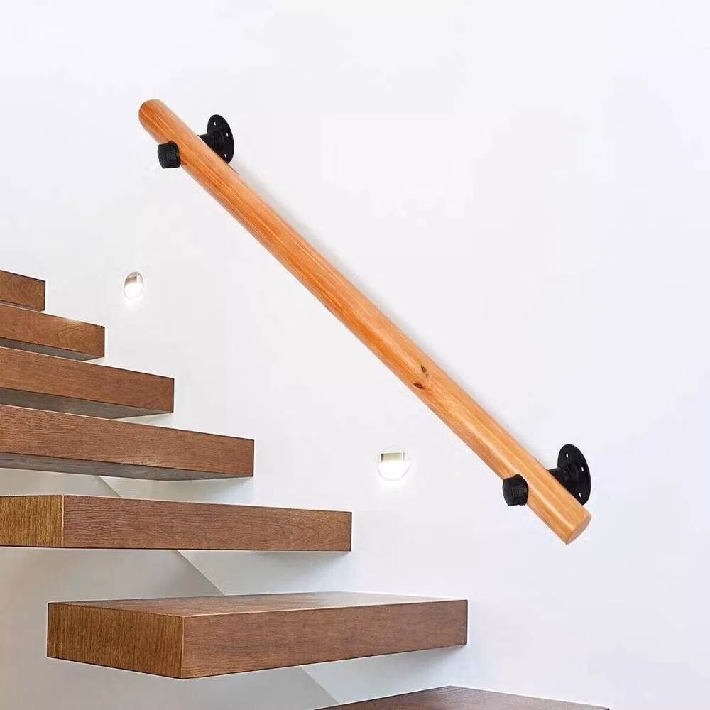 VOGREX Brown Wooden Round Wall Mounted Stair Handrail, Length: 100 cm – 2