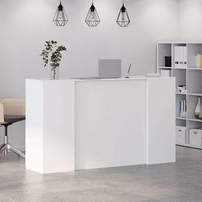 Berkfield Home White Reception Desk in Engineered Wood W/D/H: 180 x 50 x 103.5 cm