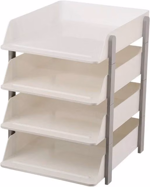 EONLION 4 Tier Stackable A4 Plastic Letter Tray in White, W: 50 cm, D: 37.5 cm