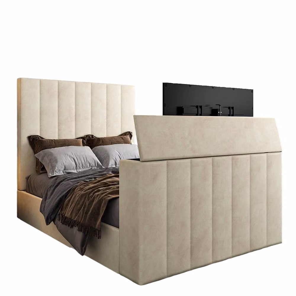 KDMD Ardingly Bespoke Upholstered Velvet Bed Frame in Beige, Double Size (W: 140 cm, L: 200 cm) – 2