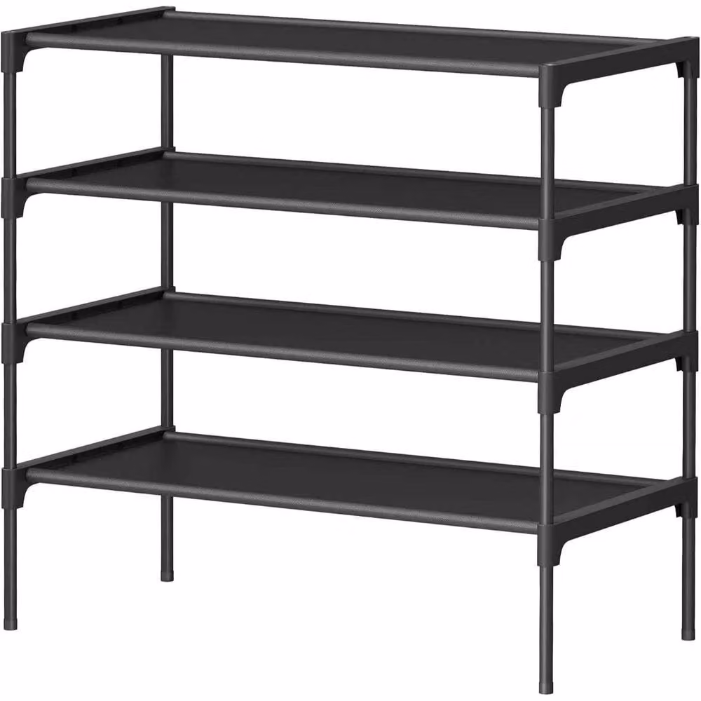 The Bazaarist 4 Tier Shoe Rack with Adjustable Fabric Shelves and Metal Frame, Black – 2
