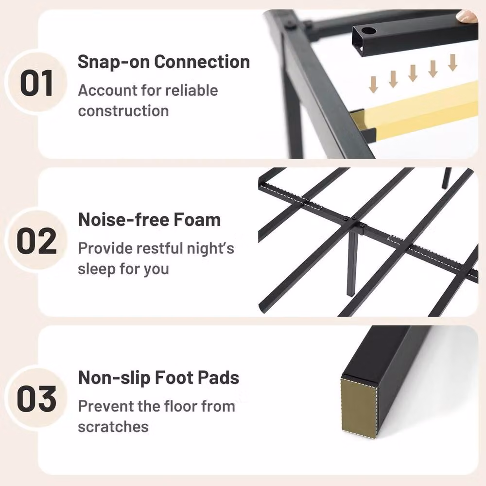 Nordara Heavy Duty Metal Bed Frame with Support Slats, King Size, Black – 3