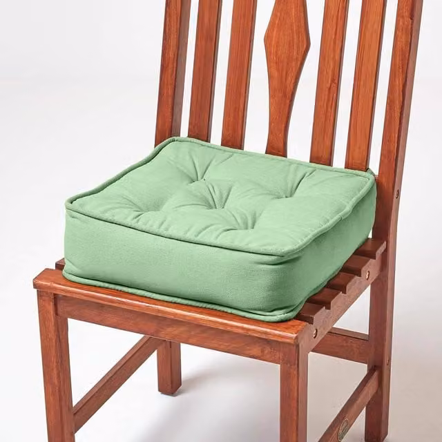 Homescapes Cotton Dining Chair Booster Cushion in Green