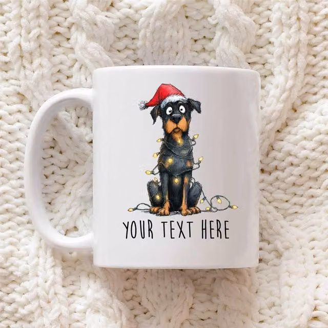 60 SECOND MAKEOVER Personalised Rottweiler Christmas Lights Santa Hat Ceramic Mug, White – 1