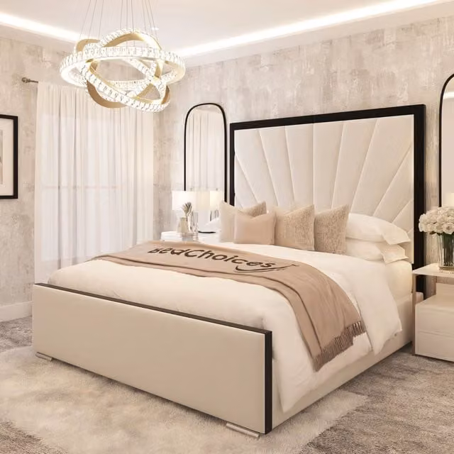 Bed Choices Palace Sunburst Upholstered Bed Frame in Cream, Super King Size
