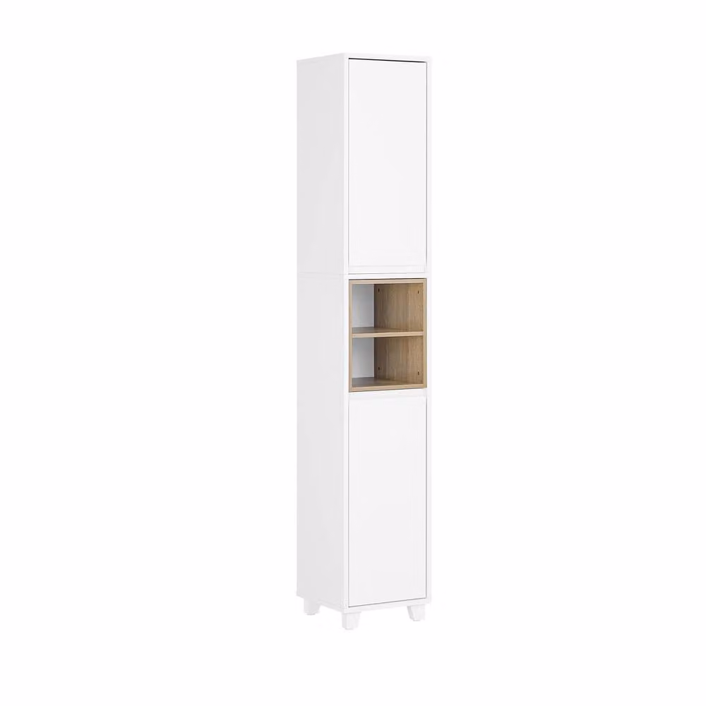 SoBuy Modern White Bathroom Tall Cabinet with Open Shelf and Hinged Doors, H 170 cm x W 30 cm x D 30 cm – 2