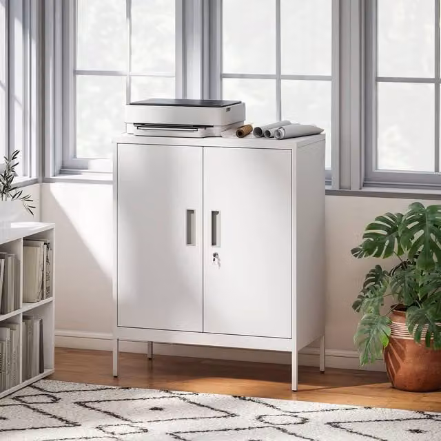 HOMCOM Metal Storage Cabinet with Lock and Adjustable Shelves, White, W/D/H: 80 x 40 x 100 cm