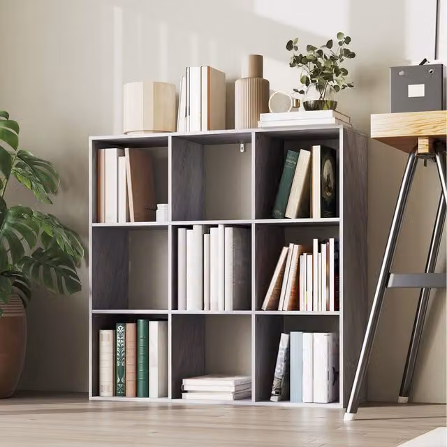 HOMCOM Modern Grey Wooden 9 Cube Freestanding Storage Cabinet