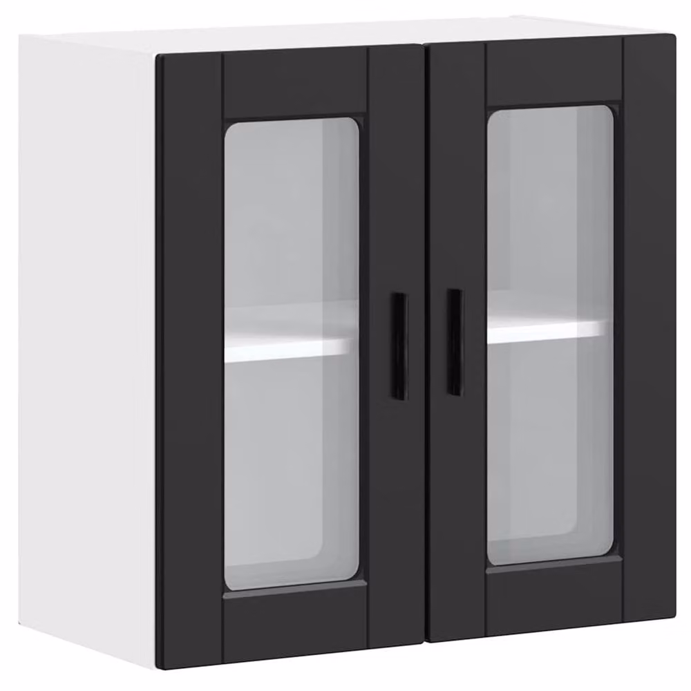 Berkfield Home Modern Wall Mounted Kitchen Cabinet with Glass Doors in Black – 1