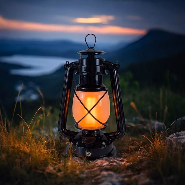 INMTFEI Vintage Rechargeable LED Hurricane Lantern, Dimmable Warm White Tabletop Camping Lamp in Black and Bronze