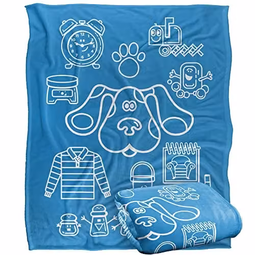 LOGOVISION Blue's Clues Icon Collage Super Soft Fleece Throw Blanket in Blue and White, W/D/H: 152 x 127 cm