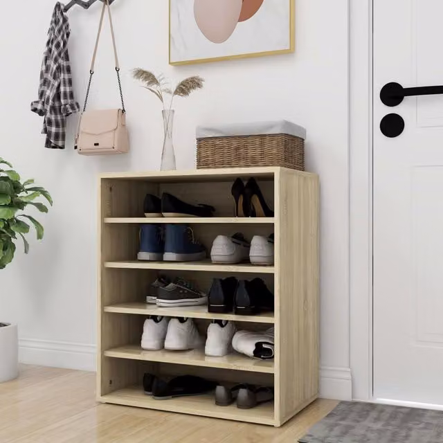 Berkfield Home Sonoma Oak Shoe Cabinet in Brown and Beige, W/D/H: 60 x 35 x 70 cm