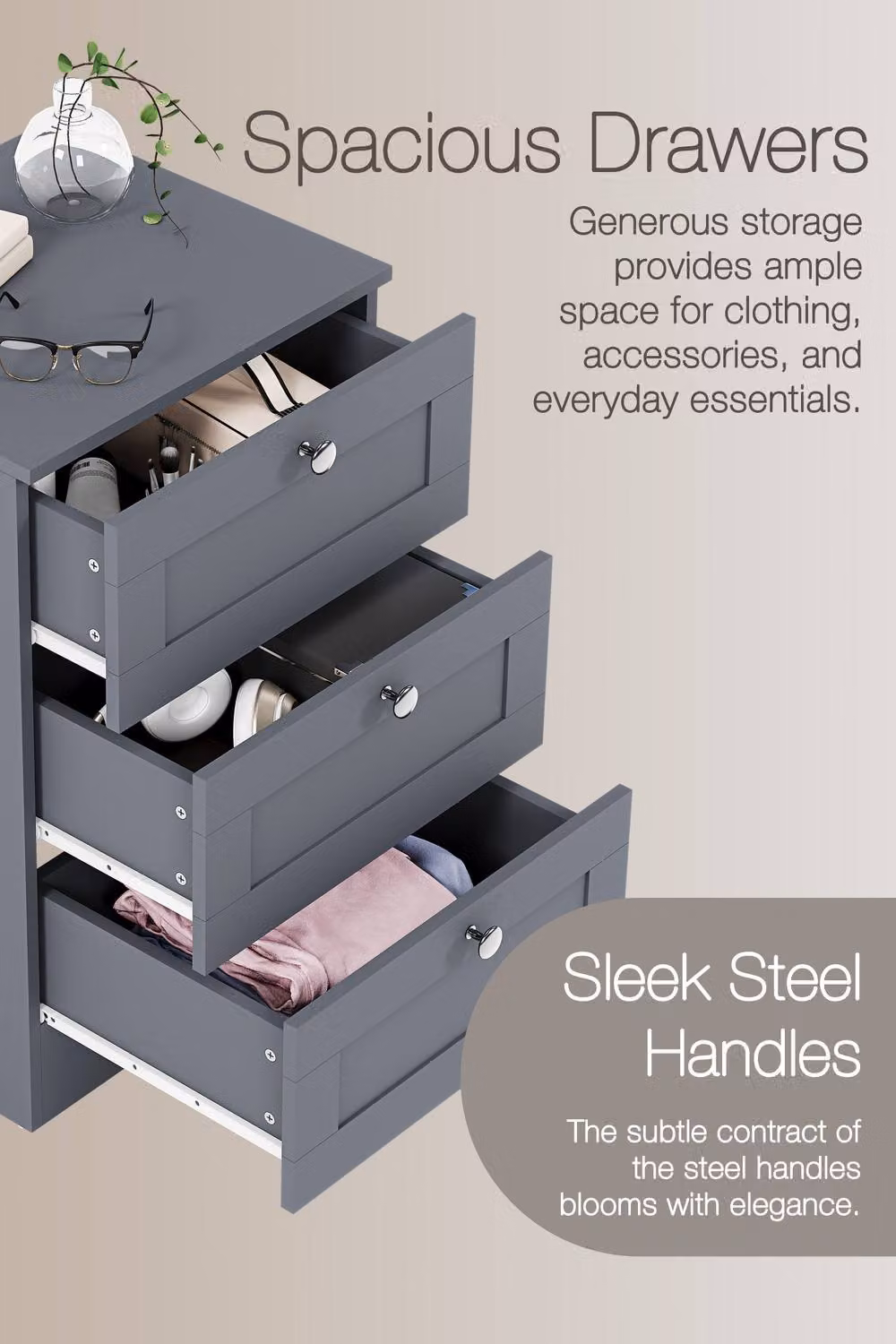 Vida Designs Altino 3 Drawer Bedside Cabinet in Grey – 2