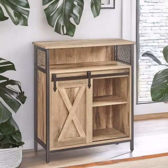 FURNOS Multipurpose Kitchen Sideboard Buffet Cabinet with Sliding Barn Door in Natural