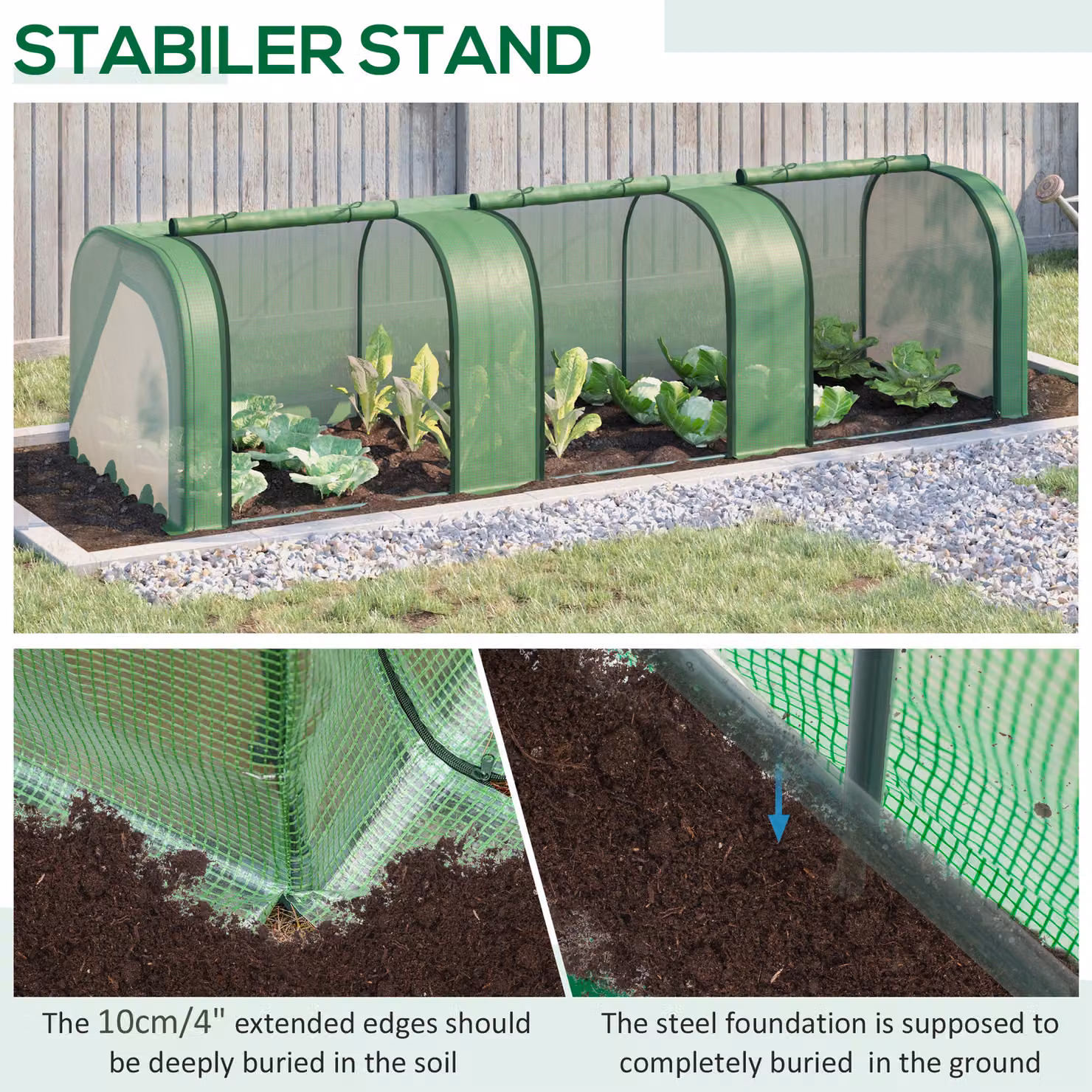 Outsunny Green PE Tunnel Greenhouse with Steel Frame, W/D/H: 295 x 100 x 80 cm – 4