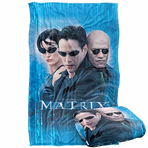 Warner Bros. The Matrix Code Poster Super Soft Silky Touch Fleece Throw Blanket, Multicolour and Blue, W: 91.44 cm x L: 147.32 cm
