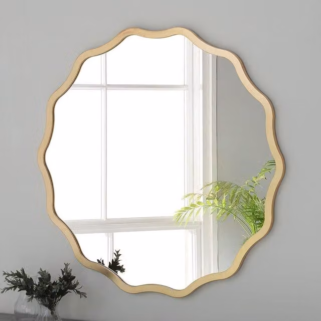 Yearn Mirrors Wavy Ripple Framed Circular Small Wall Mirror in Gold