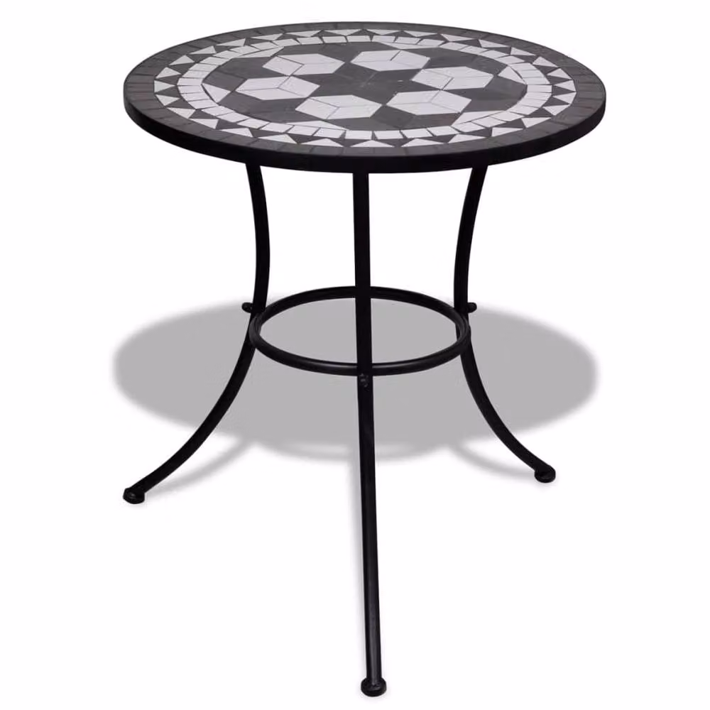 Berkfield Home Bistro Table with Black and White Geometric Mosaic Ceramic Top and Metal Base, Diameter: 60 cm – 2