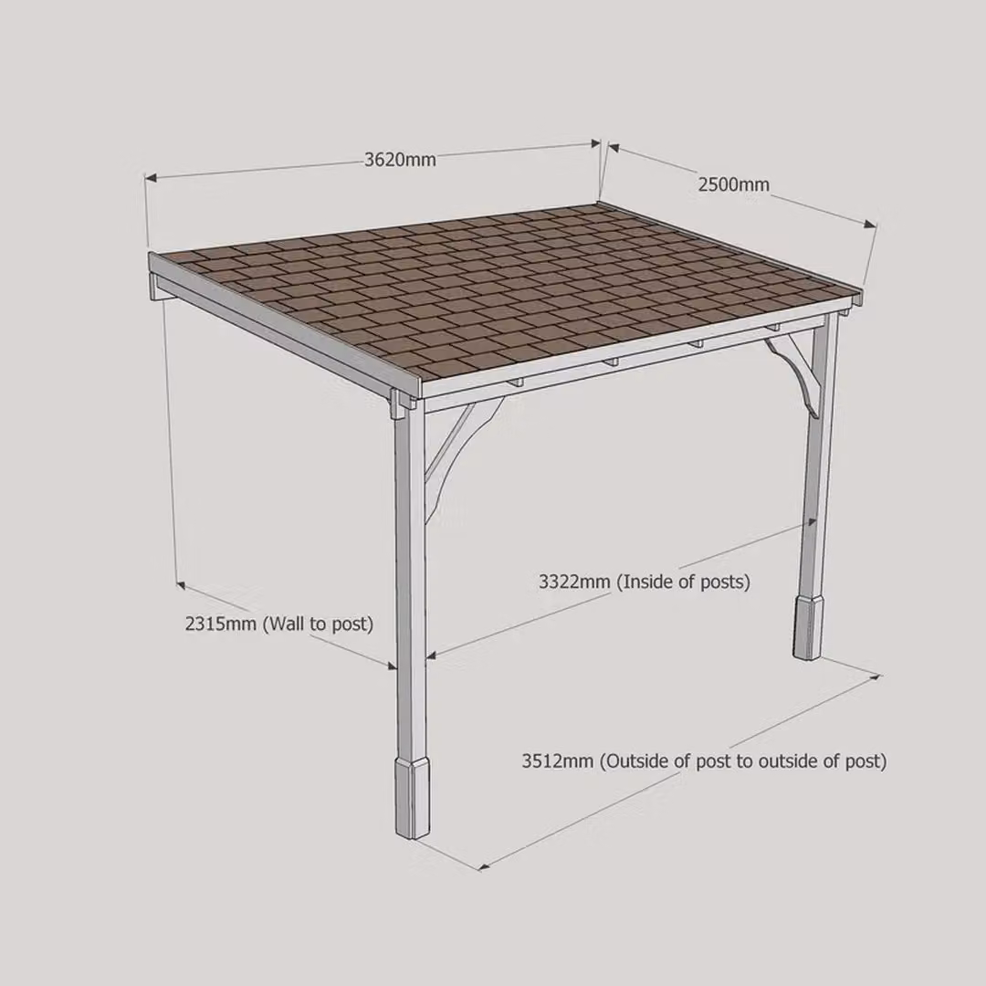 Rutland County Garden Furniture Wood Carport with Bitumen Shingle Roof, Rustic Brown, W: 362 cm, D: 270 cm, H: 250 cm – 2