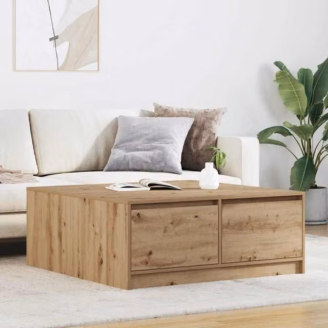 Berkfield Home Artisan Oak Coffee Table with Drawers in Brown, W/D/H: 100 x 100 x 40 cm