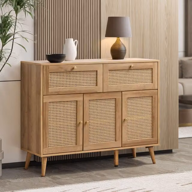 Swish Furniture Manila Rattan 3 Door 2 Drawer Sideboard in Brown Rustic Oak