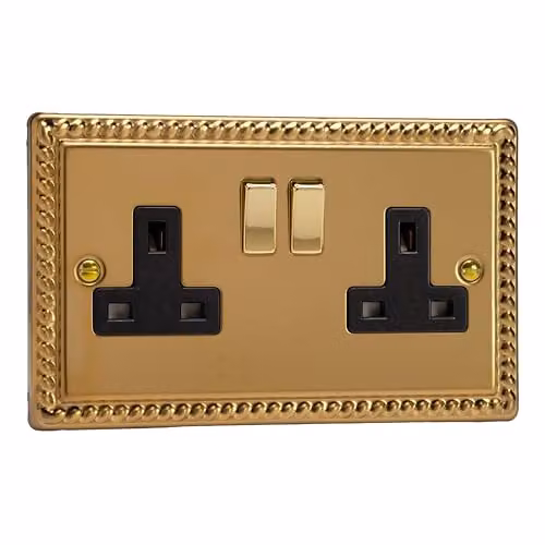 Varilight Georgian Brass 2-Gang 13 Amp Double Switched Flush Socket – 1