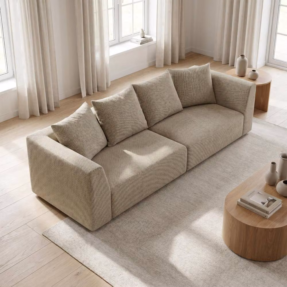 Abakus Direct Tokyo 3 Seater Sofa in Beige Basket Weave Fabric – 2