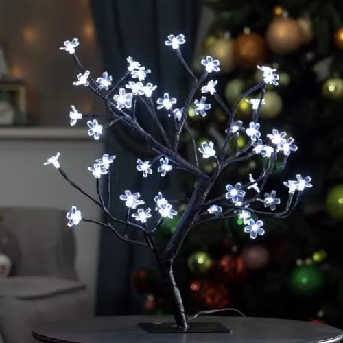 The Christmas Workshop 45cm Blossom Tree with 48 Bright White LED Lights, Mains Operated, White – 4