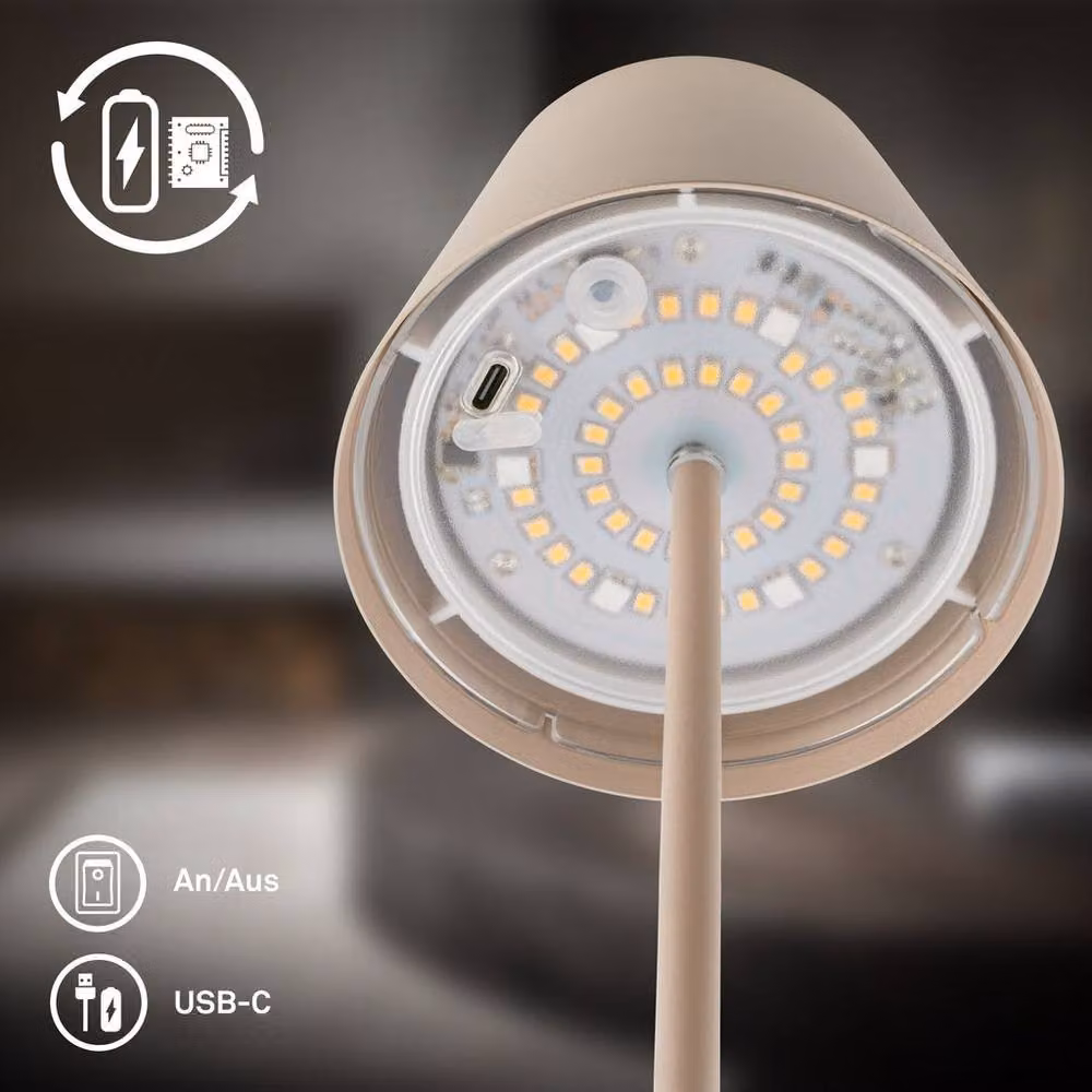Briloner Beige LED Table Lamp, Rechargeable RGBW Colour Changing Dimmable Light with Touch Control – 4